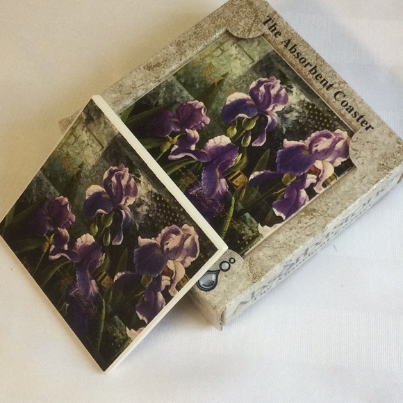 Absorba Stone coaster set of 4 purple iris - Picture 2 of 6